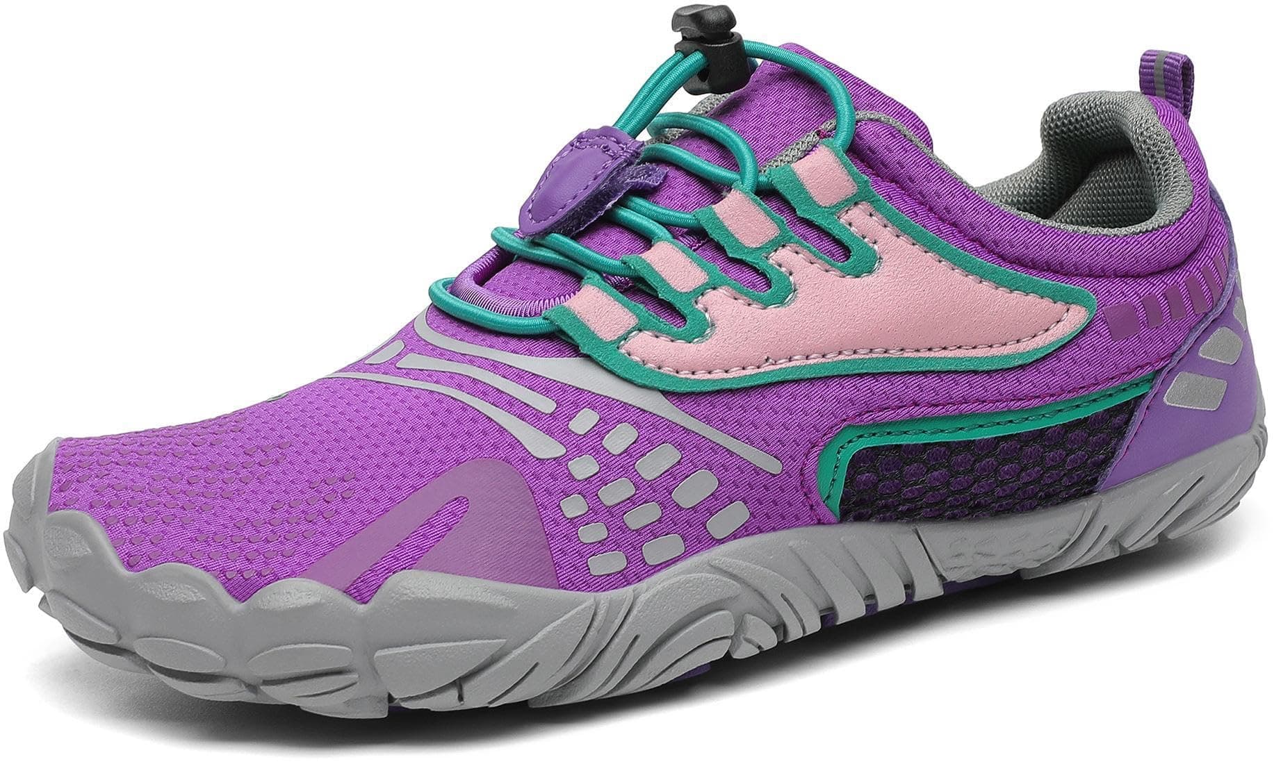 SAGUARO Kinder Barfußschuhe 🌈 Atmungsaktiv rutschfest Wanderschuhe Leicht Weich Sportschuhe Laufschuhe, Gr.24-36 33 EU Iris Lila