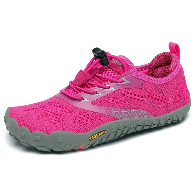 👟 SAGUARO Kinder Barfußschuhe Atmungsaktiv rutschfest Wanderschuhe Leicht Weich Sportschuhe Laufschuhe, Gr.24-36 28 EU Rosa