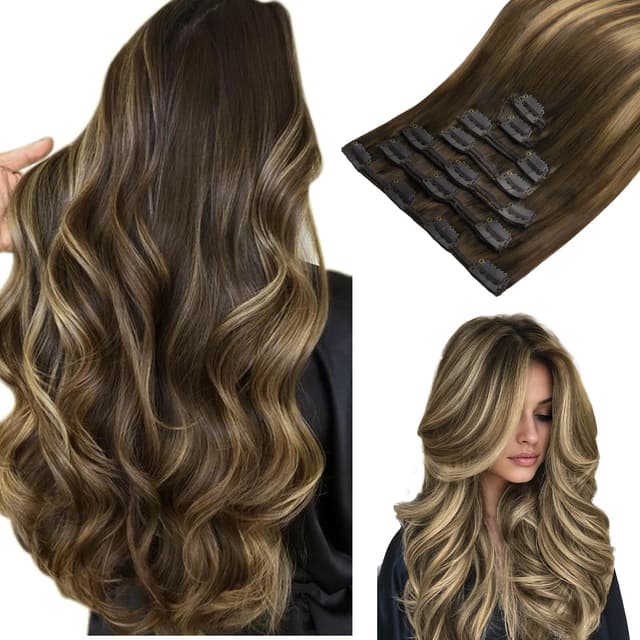 Heißer Deal! Echthaar Clip In Extensions Balayage Schokoladenbraun bis Karamellblond 🌟