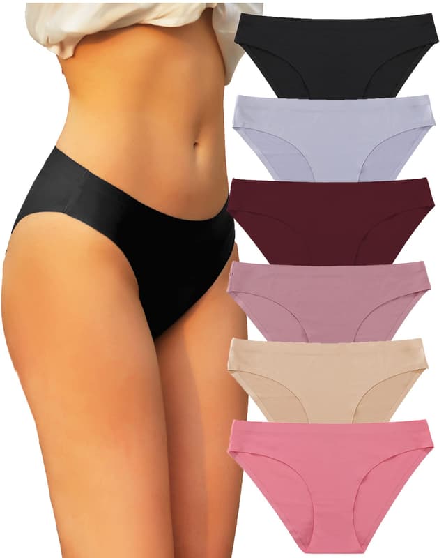 FINETOO 6er Pack Unterhosen Damen Seamless Slips Nahtlo Hipster 😍 Unsichtbare Unterhose Sexy Unterwäsche Bequem Dessous Frauen Panties Bikini Mehrpack XS-2XL M A-6er