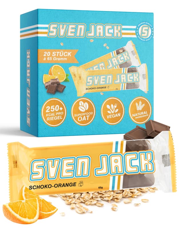 Sven Jack (Energy Cake) Haferriegel Schoko-Orange 20x 65g 🍫🍊 | Vegan & Laktosefrei | Langkettige Kohlenhydrate