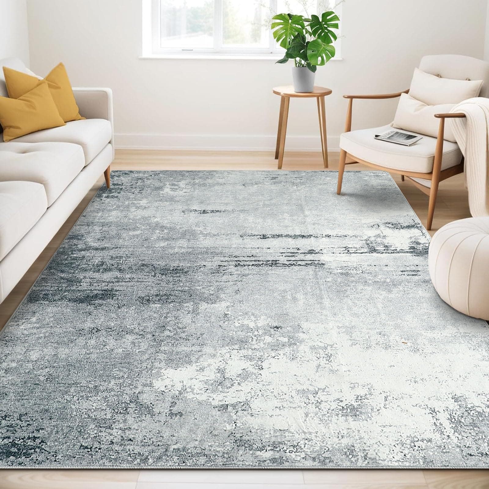 Guchuang Bedding Teppich Wohnzimmer 140x200cm, Graugrün Teppich Vintage Meliert Verwischt Design Kurzflor Teppiche