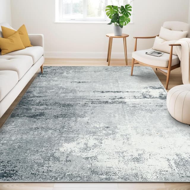 Guchuang Bedding Teppich Wohnzimmer 140x200cm, Graugrün Teppich Vintage Meliert Verwischt Design Kurzflor Teppiche