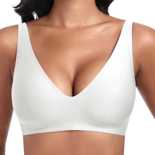 Jiuday Tiefer V Push Up BH ohne Bügel - Weiß XL