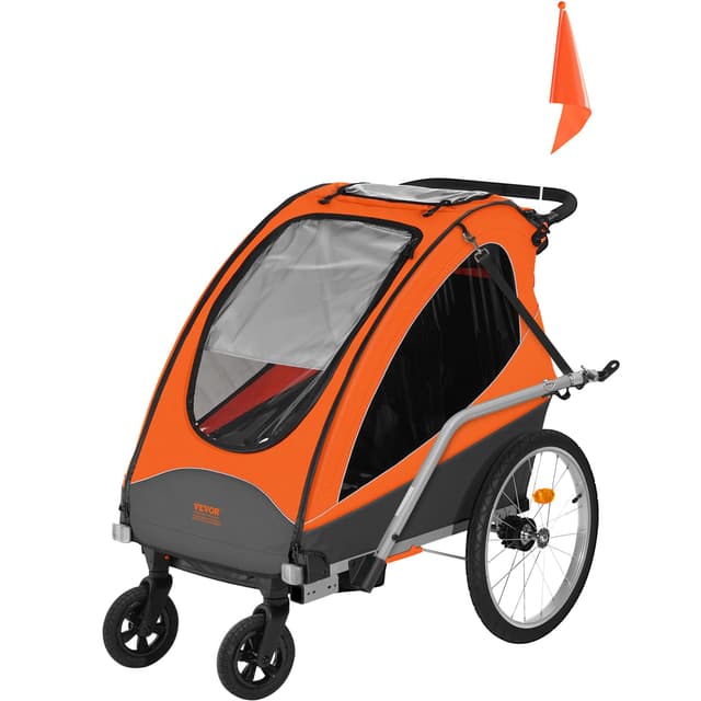 🚲 VEVOR Fahrradanhänger: Kinderfahrradanhänger Doppelsitz 2-in-1- Kinder Anhänger Buggy