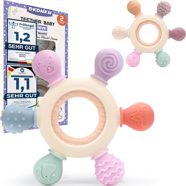 👶🦷 OKONKN Beißring Baby: Zahnungshilfe aus BPA-freiem Silikon für Jungen und Mädchen