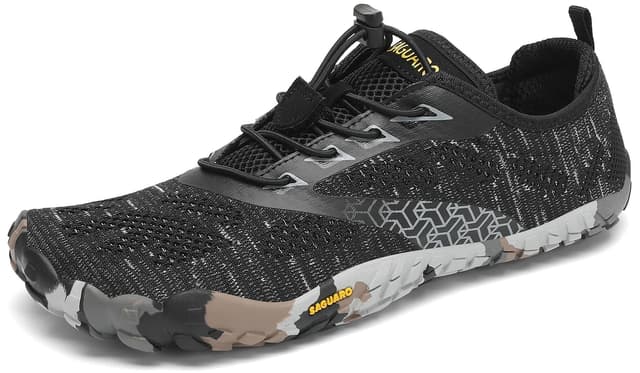 SAGUARO Unisex Barfußschuhe Leicht Atmungsaktiv 🌿 Tragbar Traillaufschuhe Weich rutschfest Fitnessschuhe für Outdoor & Indoor 43 EU Tinte Schwarz