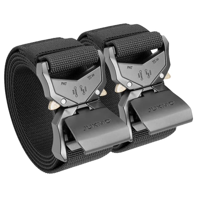 🔥 JUKMO Taktischer Gürtel, Militär-Wandergürtel, 3,8 cm, Nylon-Web-Arbeitsgürtel mit robuster Schnellverschluss-Schnalle, 2 Stück Schwarz+schwarz M-für Taille 91cm-105cm (Länge 125cm) - 27.98€