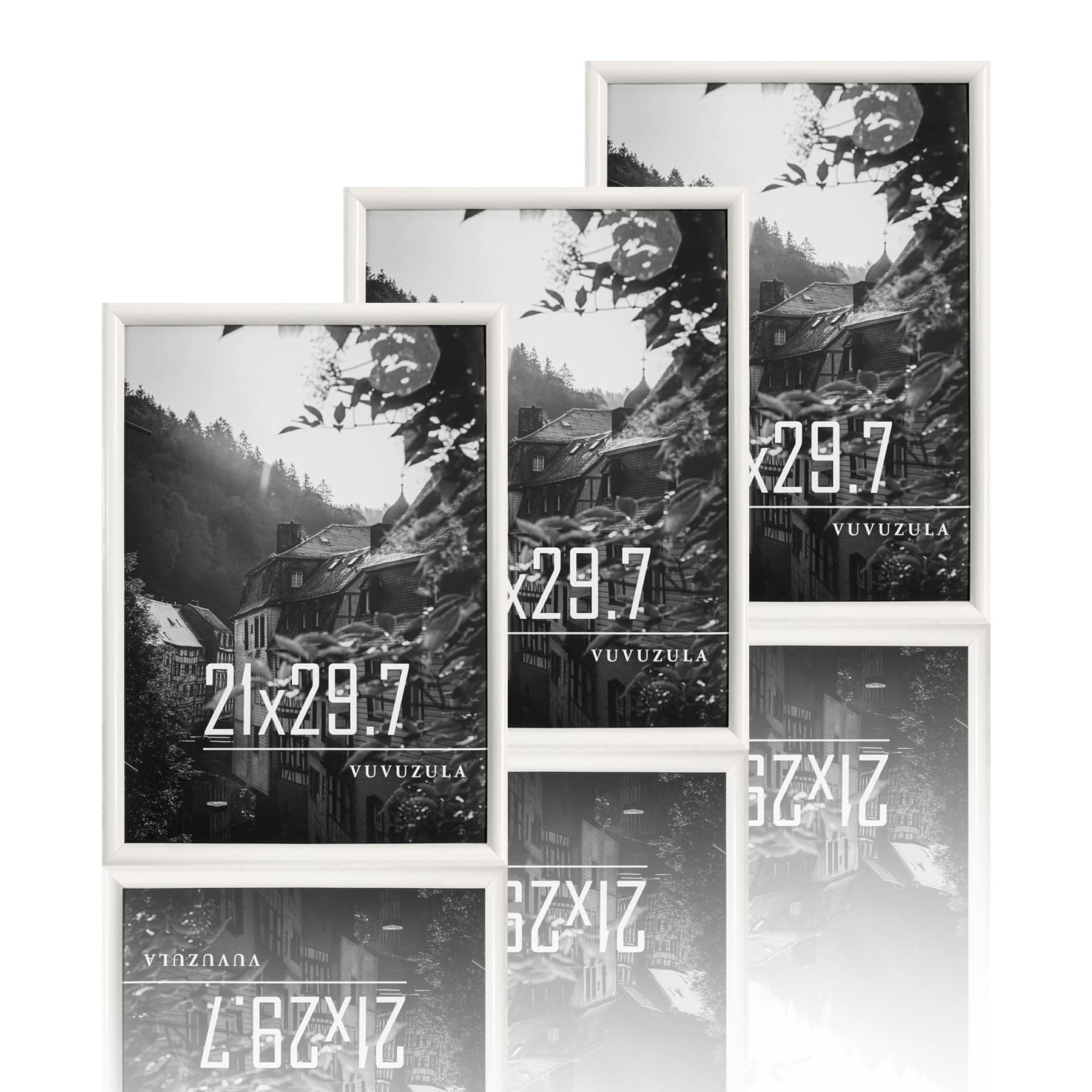 VUVUZULA Bilderrahmen A4 Weiß Holz 21x30cm 3er Set Fotorahmen Holzrahmen MDF Rahmen DIN A4 Urkunden Posterrahmen Weiß A4 🖼️