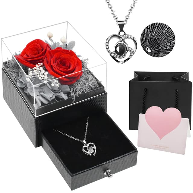 Yiomxhi Ewige Rose mit Herz Halskette 🌹💖