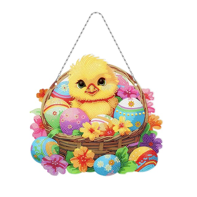 Uixxducc Diamond Painting Ostern Diamant Malerei Ornamente Ostereier Hase Acryl Anhänger Kranz mit Kette Erwachsene Basteln für Frühlingdeko (B)
