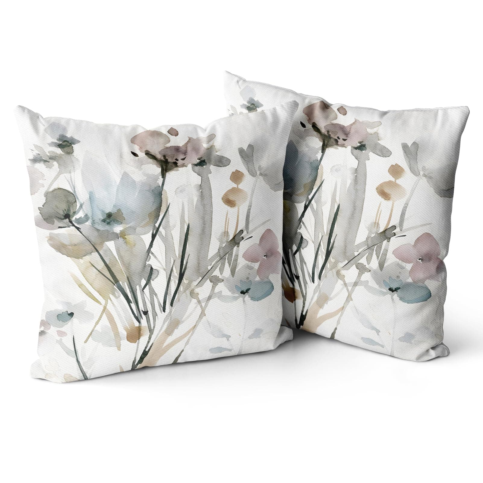 Snylcce Braun Creme Grau Teal Floral Kissenbezüge 🌺 Aquarell Blume 18x18 Zoll Satz von 2 - Bauernhaus Dekor