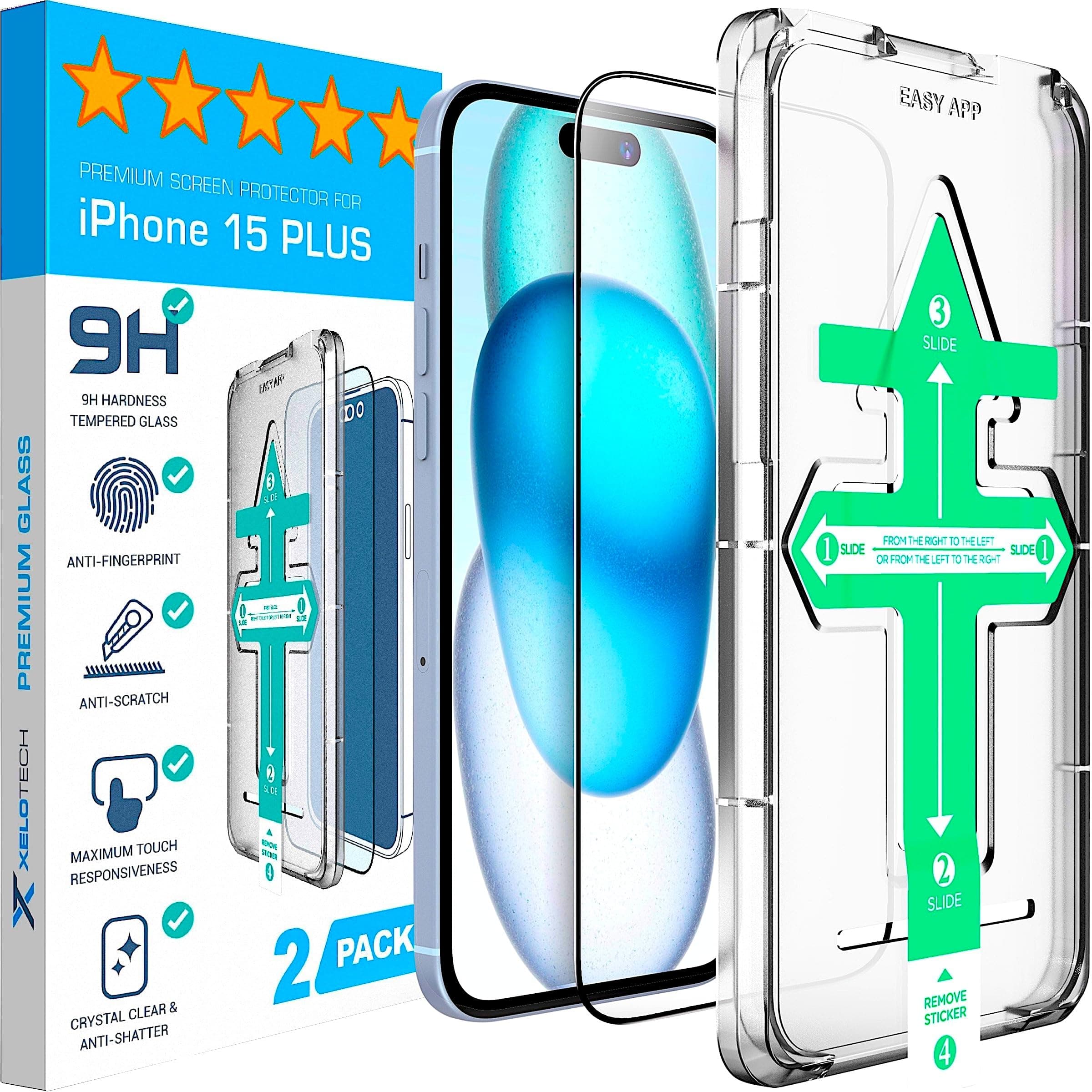 XeloTech Panzerglas für iPhone 16 Plus/iPhone 15 Plus [Full Screen] - 9H Schutzglas, 2 Stück