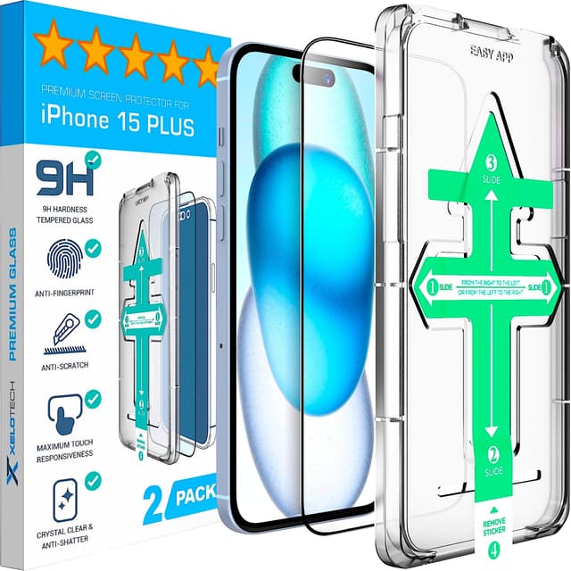 XeloTech Panzerglas für iPhone 16 Plus/iPhone 15 Plus [Full Screen] - 9H Schutzglas, 2 Stück