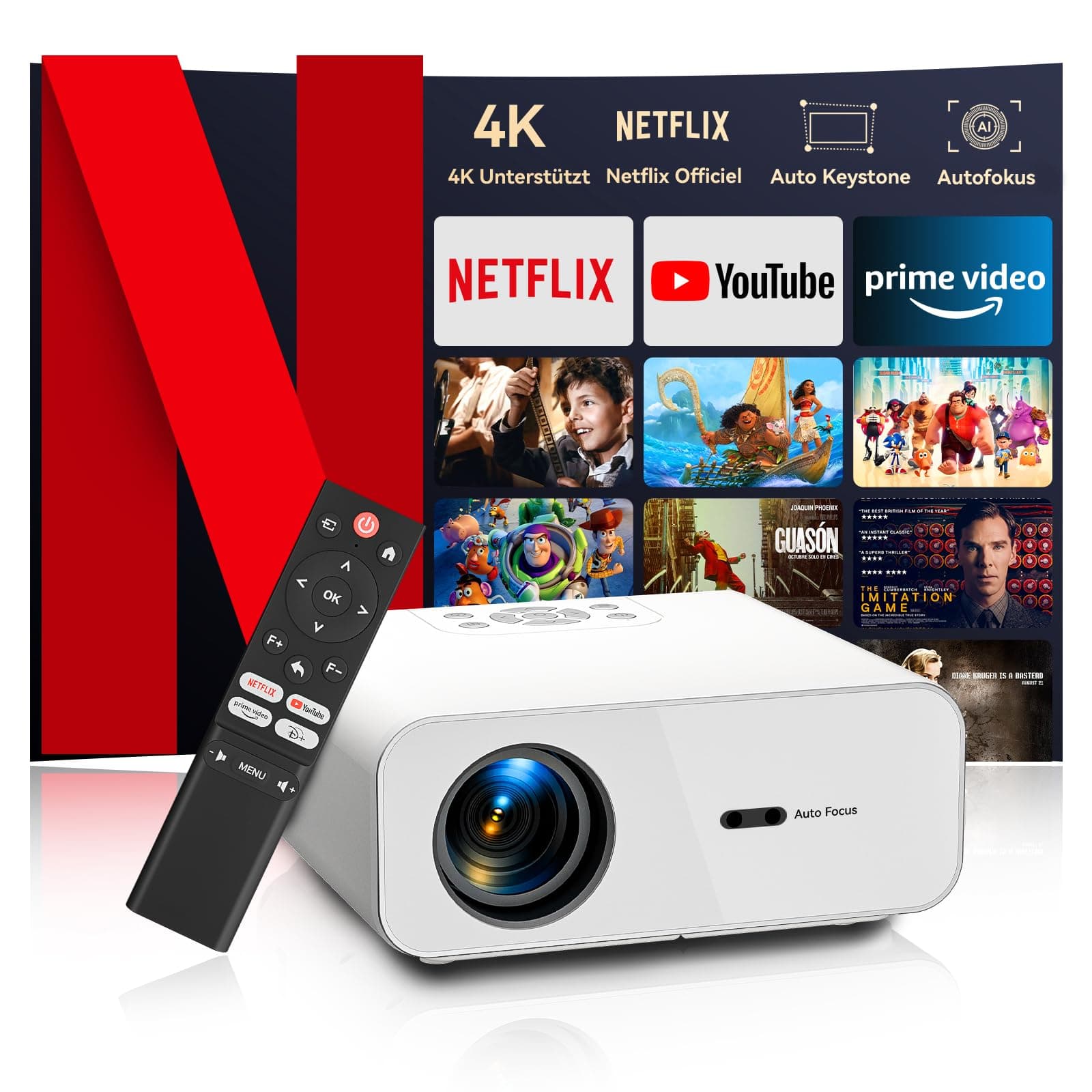 Mini Beamer 4K Heimkino 🎥【Netflix Official/Autofokus】