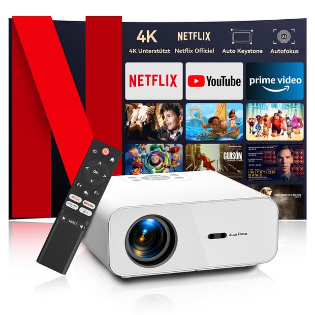 Mini Beamer 4K Heimkino 🎥【Netflix Official/Autofokus】