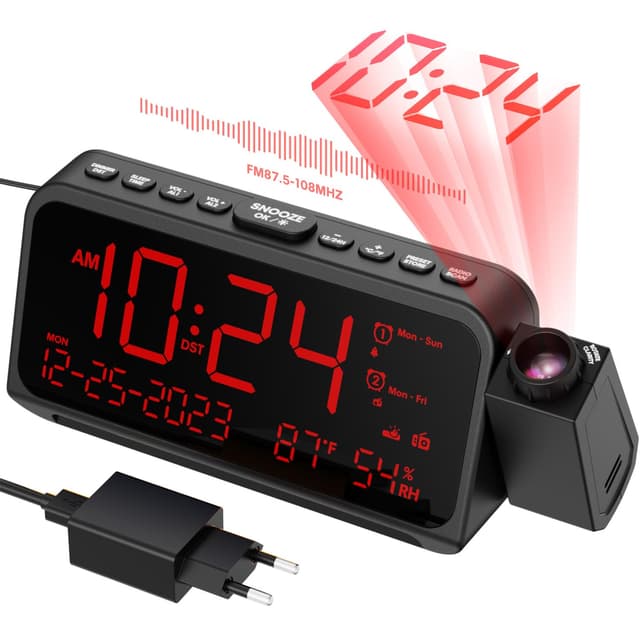 Multifunktionaler Design Radiowecker mit Projektion für Schlafzimmer 🕰️
