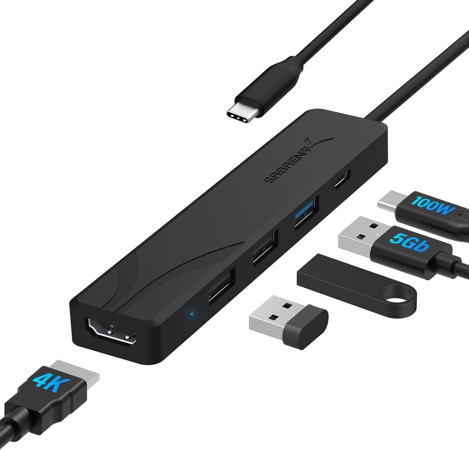 SABRENT USB C Hub mit HDMI 4K 60Hz, 3X USB A, PD 100W Ladegerät, 5-in-1 Multiport Adapter Mehrfach Dock 🚀