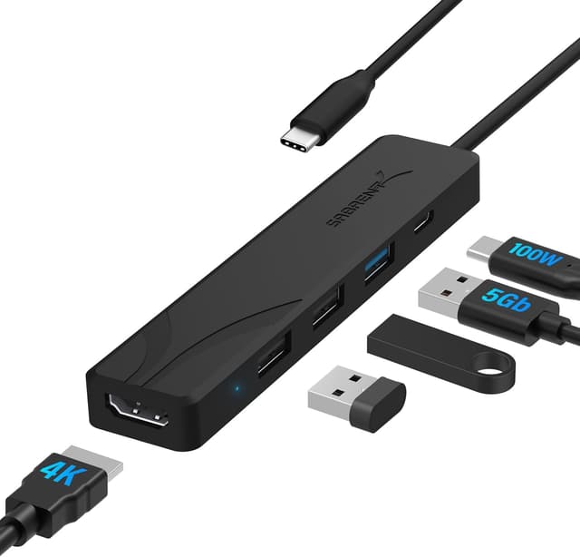 SABRENT USB C Hub mit HDMI 4K 60Hz, 3X USB A, PD 100W Ladegerät, 5-in-1 Multiport Adapter Mehrfach Dock 🚀