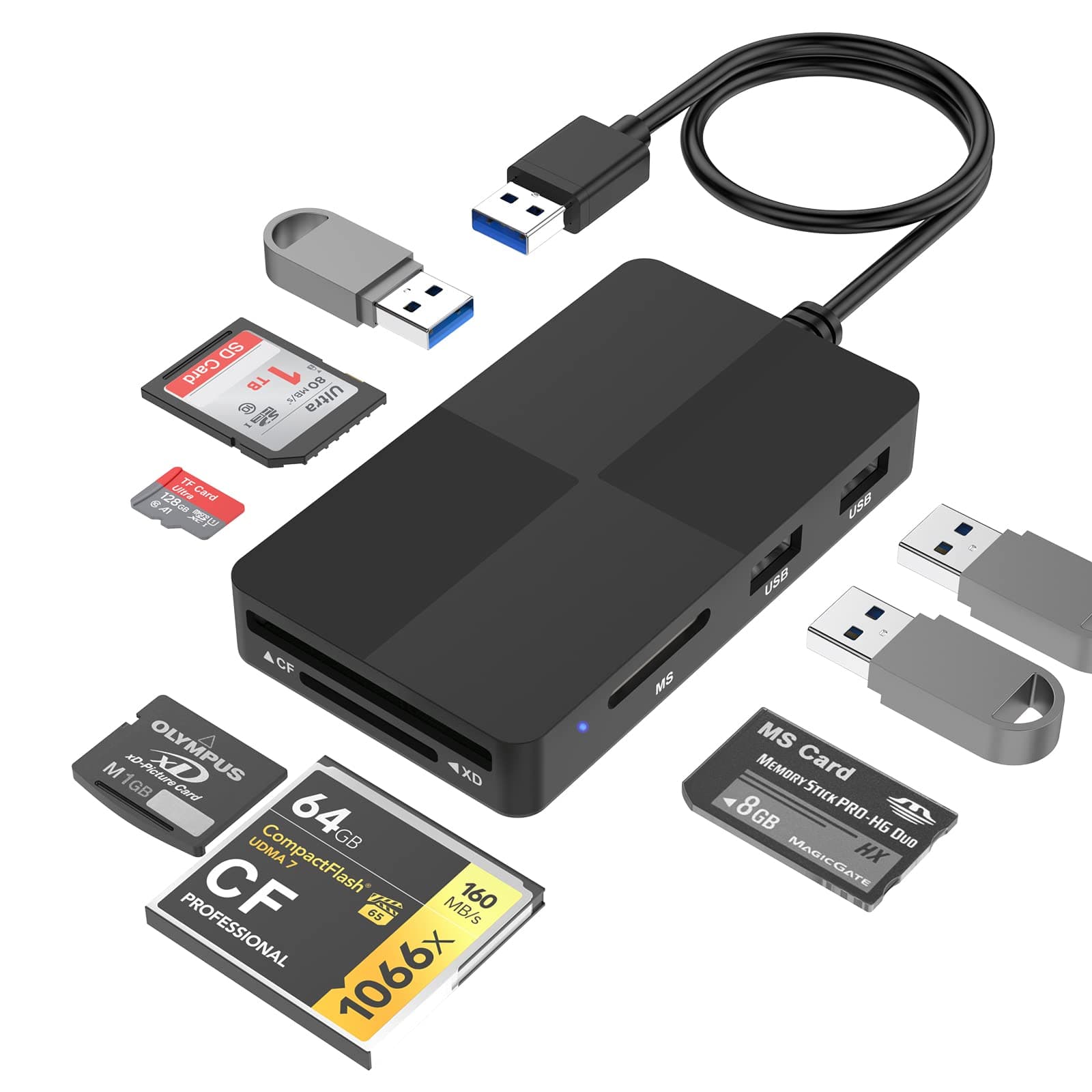 🚀 USB 3.0 Multi Card Reader, 8 in 1 SD Card Reader Hub Adapter - Super Speed Transfer!