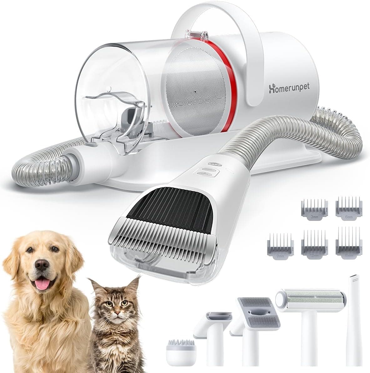 🐶🪒 Homerunpet Hundeschermaschine mit Staubsauger - Haustierpflegeset