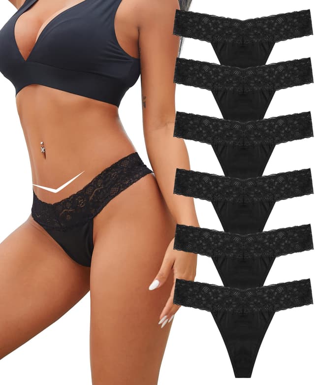 BeReady Baumwolle String Tanga Damen Spitze Unterhosen Frauen V-Waist Atmungsaktiv Unterhosen Damen Baumwolle Mehrpack S Schwarz 😍