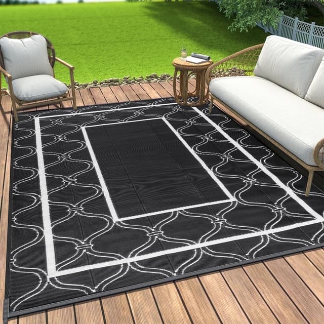 🌿🌞 OIGAE Outdoor Teppich Wetterfest 120X180CM Schwarz | Umweltfreundlich & Strapazierfähig!