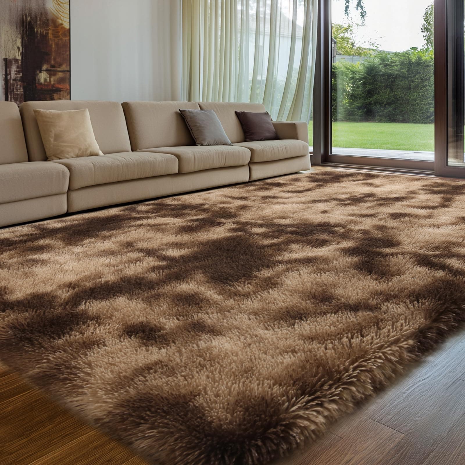 Hochflor Teppich Braun 240x300 cm 🏡 Flauschige Teppiche für Wohnzimmer und Schlafzimmer