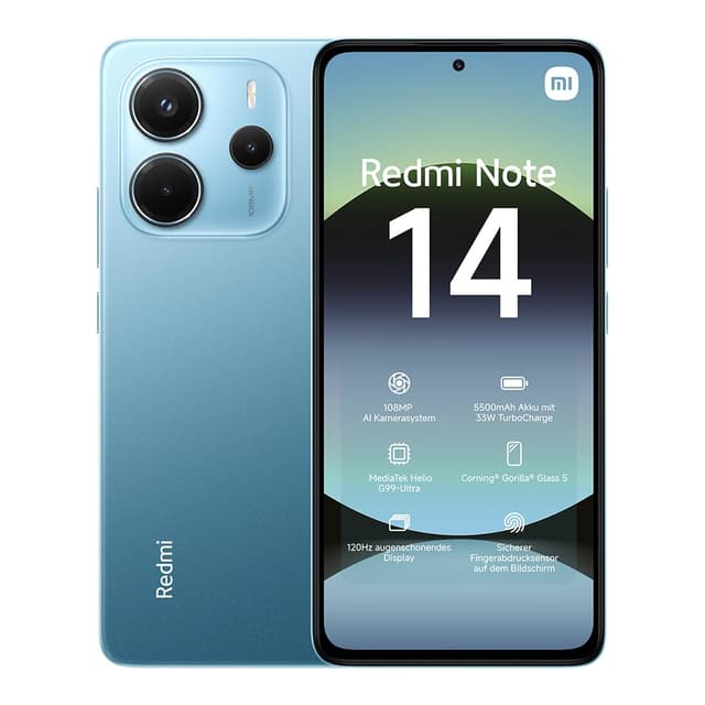 📱 Xiaomi Redmi Note 14 Smartphone 6+128GB Blau 🌟 108MP AI-Kamera, 120Hz Display!