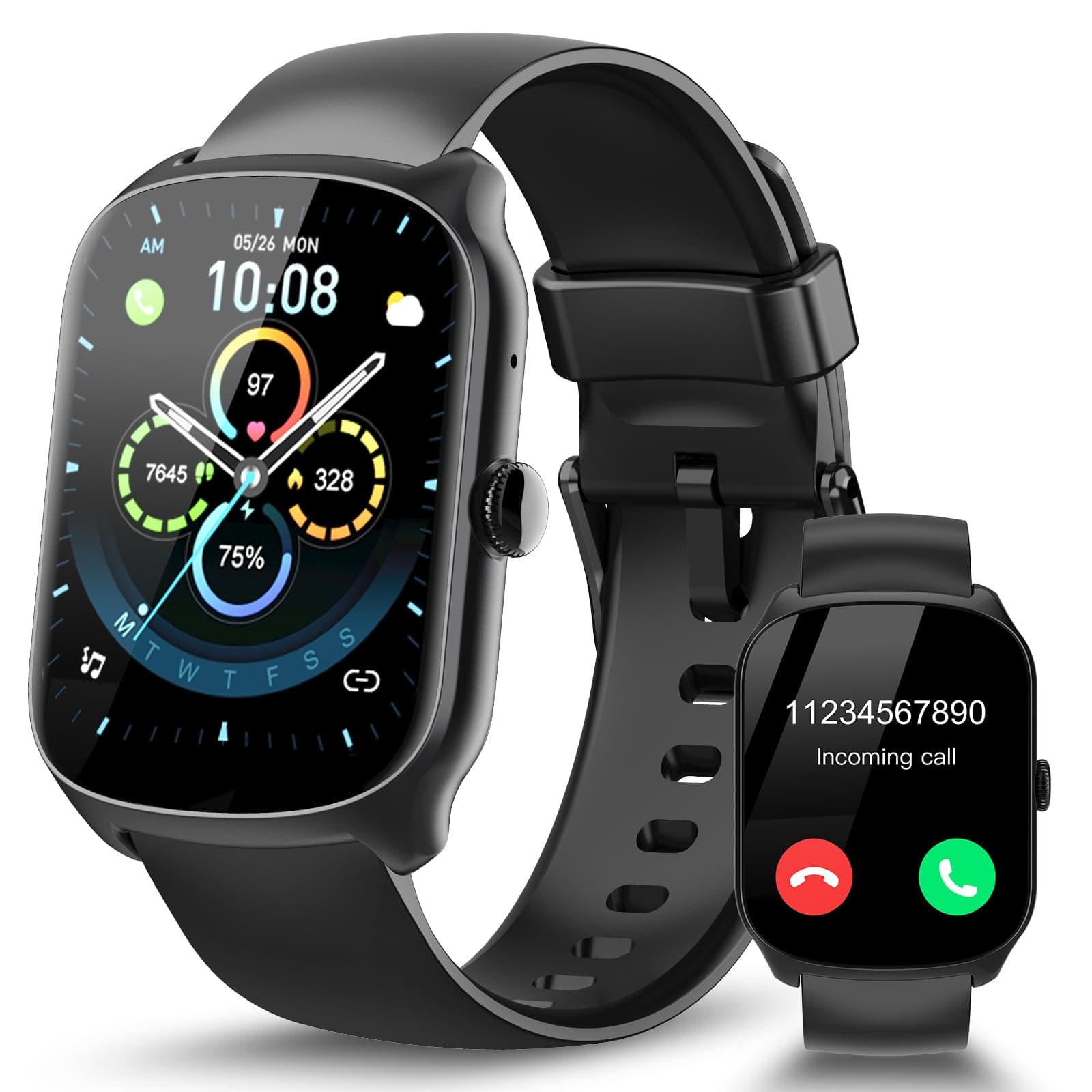 🌟 STECEi Smartwatch Herren Damen, 1.95" Fitnessuhr mit Telefonfunktion, Smart Watch 110+ Sportmodi, IP68 Wasserdicht, Fitness Tracker mit Schrittzähler, Pulsmesser und Schlafmonitor für iOS und Android Schwarz 🌟