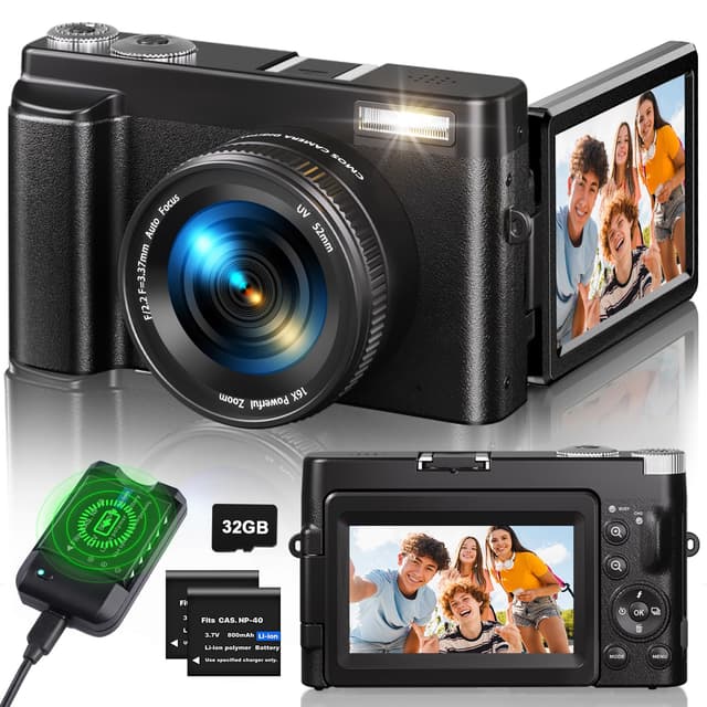 Digitalkamera 4K, 48MP 16X Autofokus Digitalzoom Kamera mit 3-Zoll-Klappbildschirm
