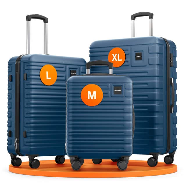 Travely Polycarbonat Koffer Set 77cm, 67cm, Handgepäck Tiefseeblau 🛄✈️