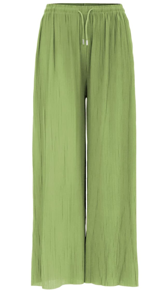 🌞 Van Der Rich ® - Weite Plissee Hose High Waist und Verstellbar Bänder - Damen Einheitsgröße Grün 💚