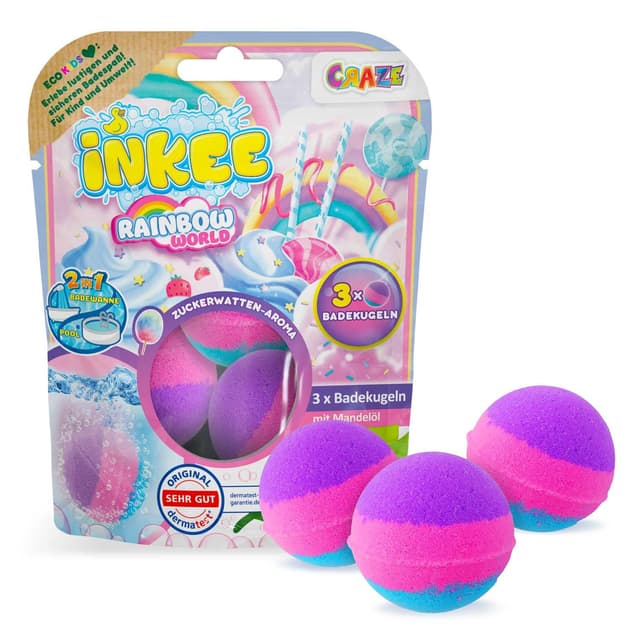 INKEE Color Rainbow World - 3er Pack duftende Kinder Badebomben