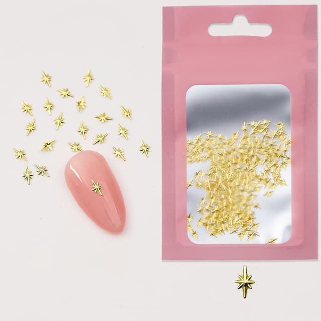 🌟 GlamRays 200 Stück Gold Stern Nail Charms Metal Six-Punkte Sternförmige Nagel Becher 🌟