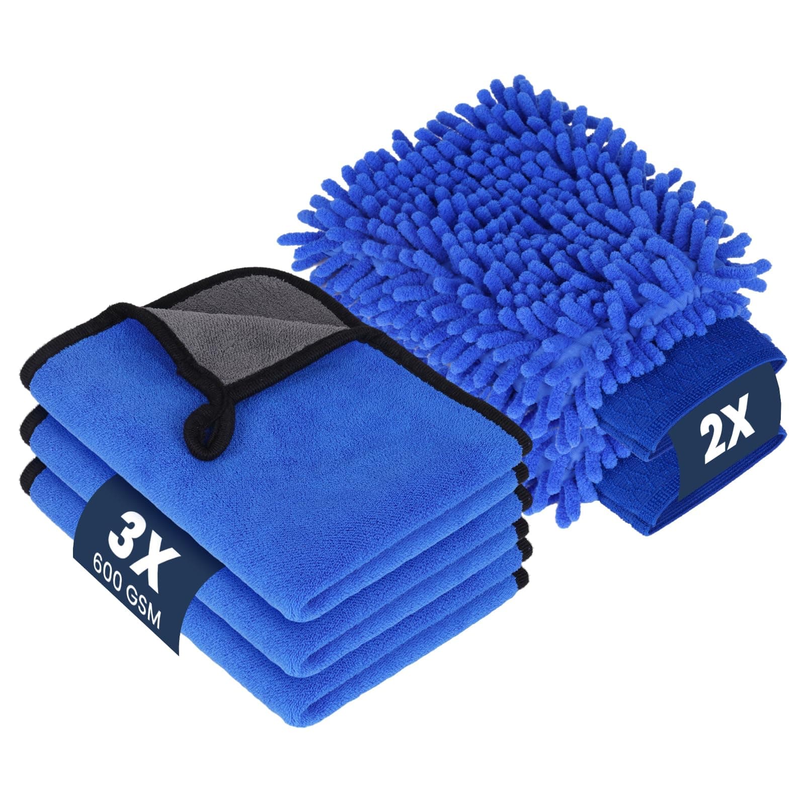 🚗🧼 flintronic Autopflege Set 5 Stück: Mikrofasertücher & Waschhandschuhe