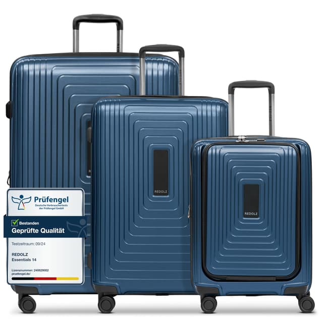 🧳 REDOLZ Hartschalen Koffer-Set 3-teilig | Ultra-leicht & erweiterbar | 4-Rollen & TSA | Dark Blue Metallic Trolley 3-SET