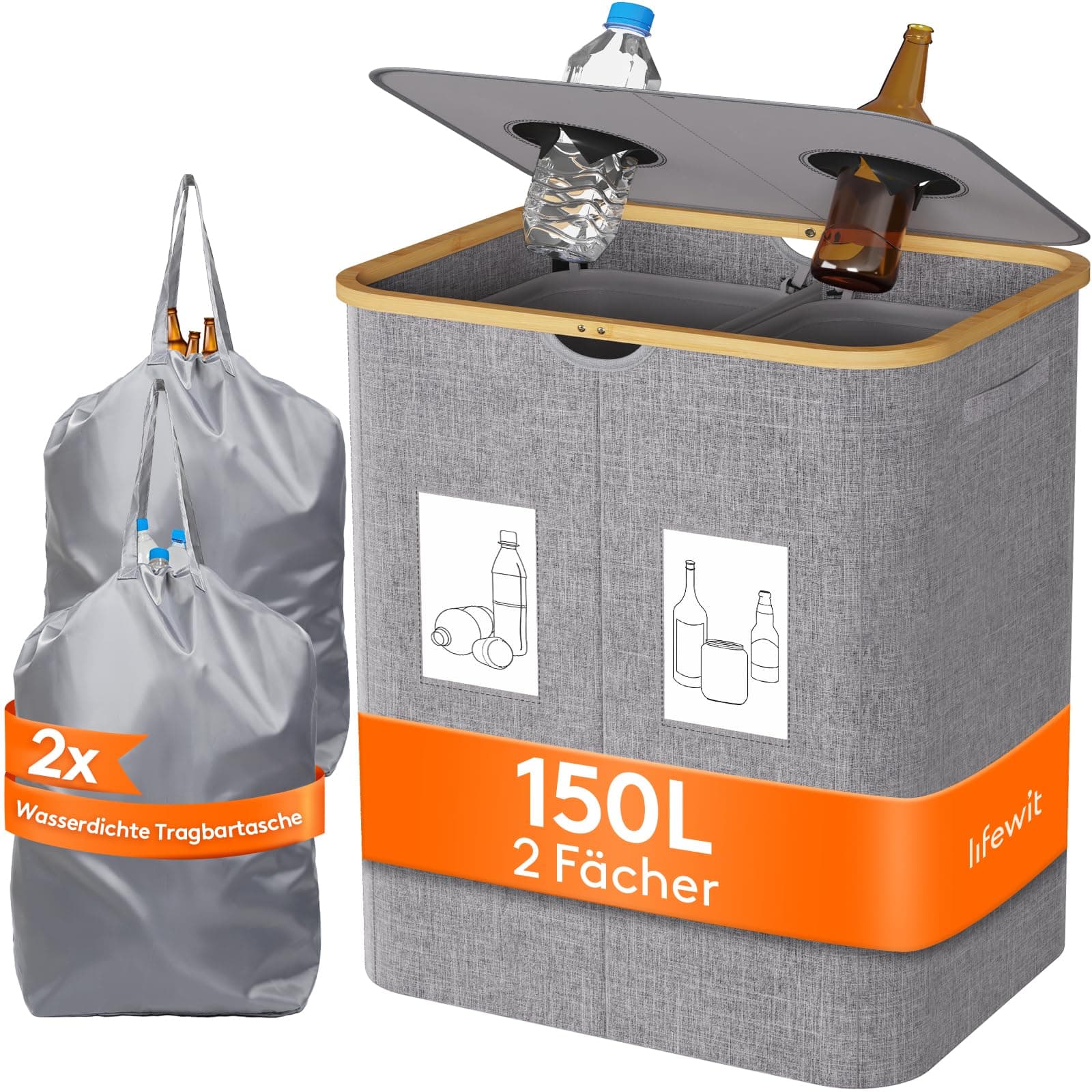 🌿 Lifewit 150L Pfandflaschen Sammelbehälter mit Deckel 🌟