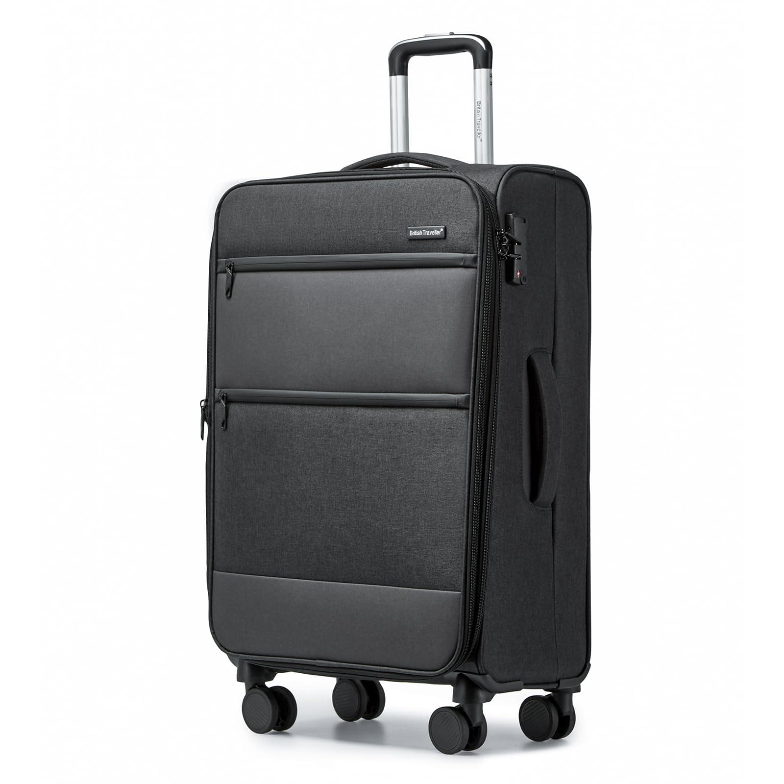 🧳 British Traveller Koffer Trolley Mittelgroß Reisekoffer 4 Rollen Schwarz Gepäck M Schwarz 24"-M 🧳