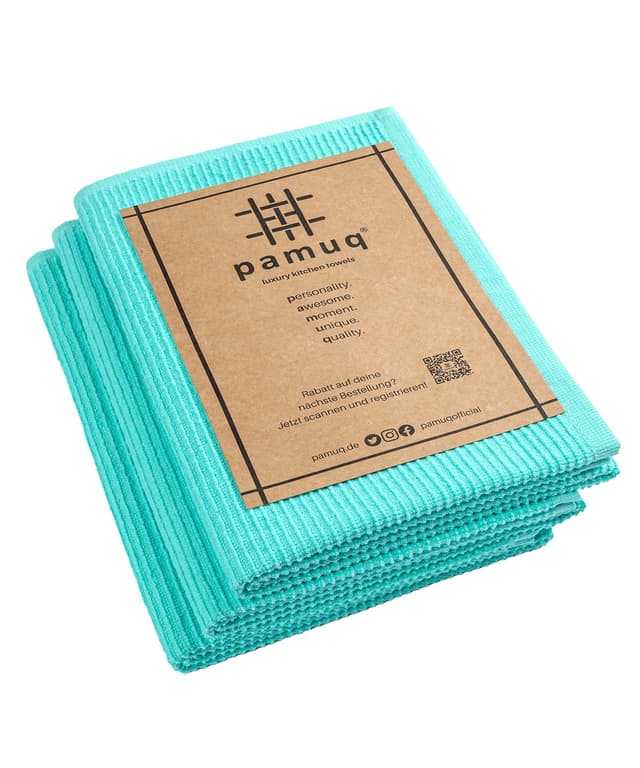 pamuq Geschirrhandtücher Baumwolle 100% - türkis, einfarbig, 3er Set 🌟