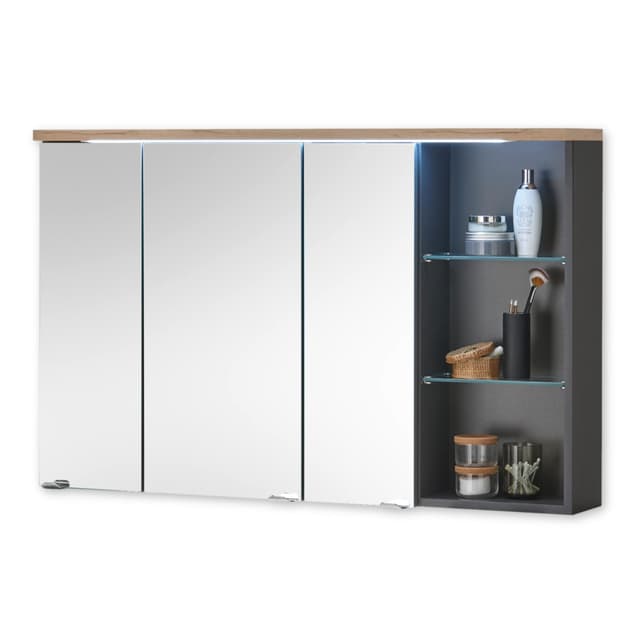 🌟 MEMPHIS Spiegelschrank Bad mit LED-Beleuchtung in Artisan Eiche Optik, Grau - Badezimmerspiegel Schrank 🚿