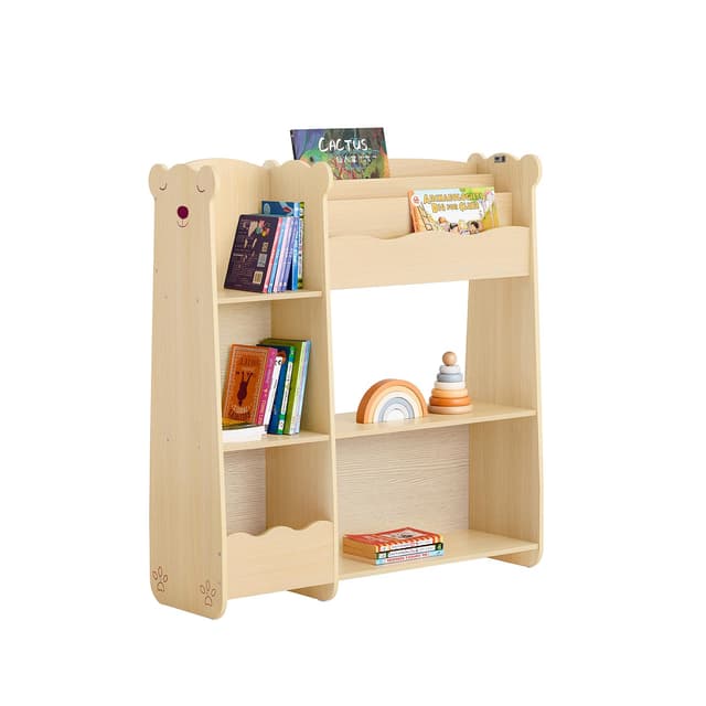 📚🧒 SoBuy Kinderregal mit 3 Ablagen und 5 offenen Fächern Natur BHT ca. 91x100x30cm KMB101-N