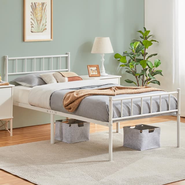 🛏️ Yaheetech Metallbett 90 x 200 cm mit Kopfteil - Weiß 90 x 200 cm