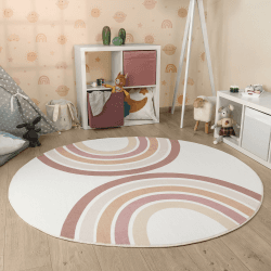 Paco Home Kinderteppich Teppich Kinderzimmer Rund Spielmatte 🌈 Babymatte Waschbar Bis 30 Grad Sonne Regenbogen Schriftzug Motiv