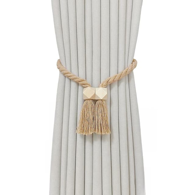🌟 4 Stück Magnetische Vorhang Raffhalter: Handgewebte Boho Gardinenhalter aus Holz und Baumwolle