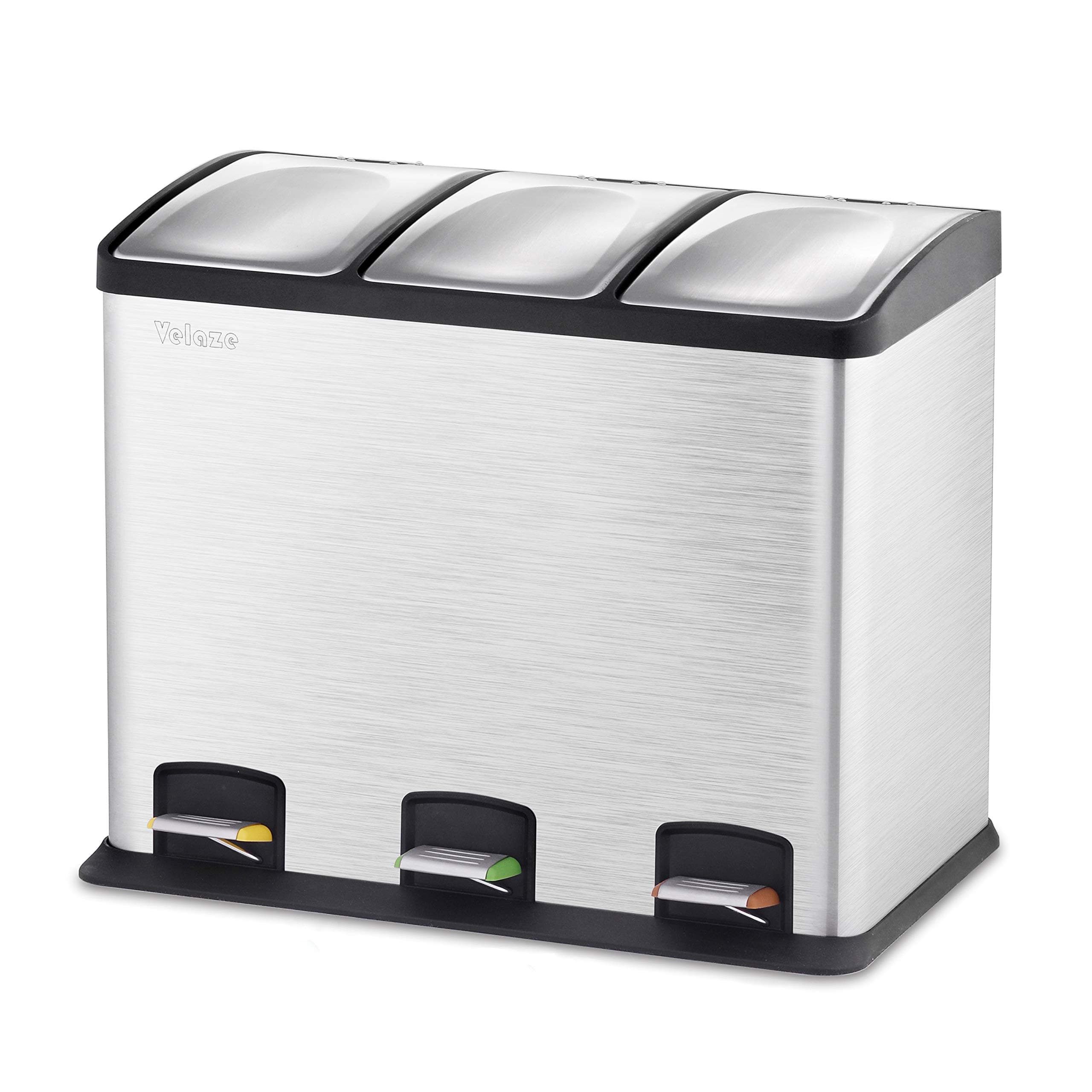 Velaze 3 x 12L Abfalleimer Küche | Mülltrennsystem | Silber 36 L 🗑️🌿