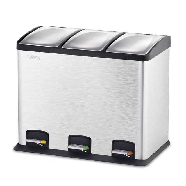 Velaze 3 x 12L Abfalleimer Küche | Mülltrennsystem | Silber 36 L 🗑️🌿