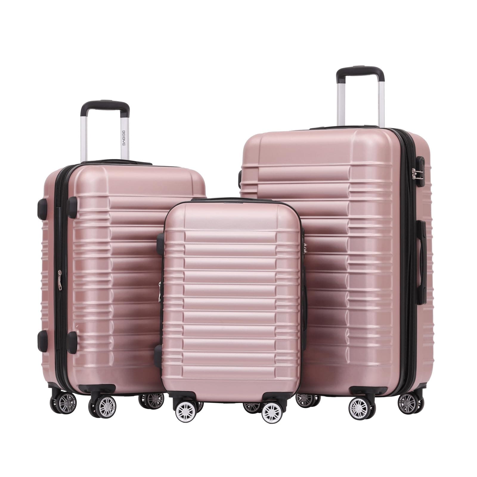 BEIBYE 2088 Zwillingsrollen Reisekoffer Koffer Trolleys Hartschale M-L-XL-Set in 15 Farben, Erweiterbar (Rosagold, Set) 🌟🧳