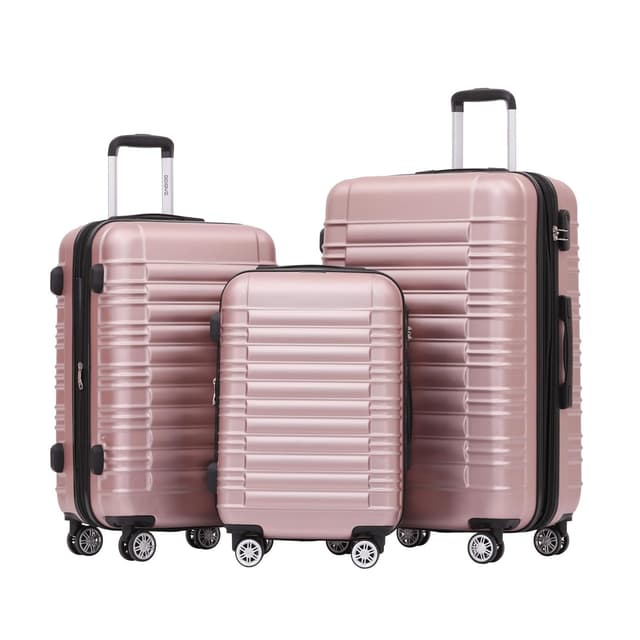 BEIBYE 2088 Zwillingsrollen Reisekoffer Koffer Trolleys Hartschale M-L-XL-Set in 15 Farben, Erweiterbar (Rosagold, Set) 🌟🧳