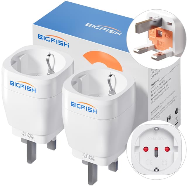 🔌🇬🇧 Bigfish UK Adapter 2er Pack - Weiß | Reiseadapter EU to UK